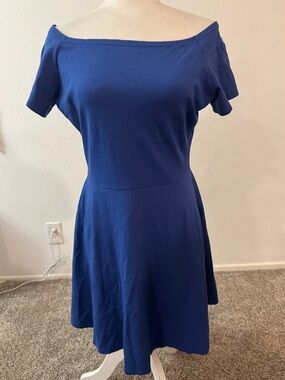 Elegant Off-Shoulder High-Low Dress in Deep Blue